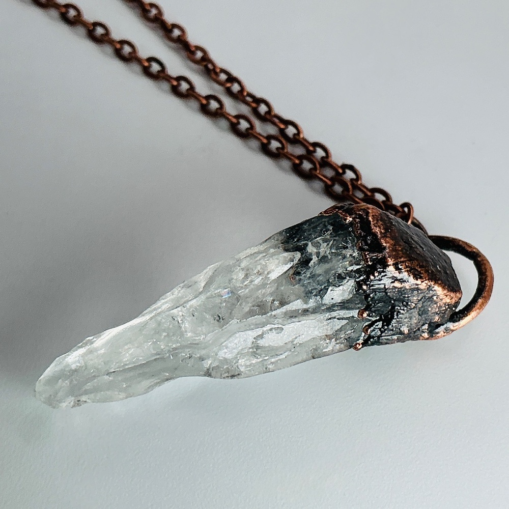 Copper Necklace Quartz Crystal Gem Stone Handmade Jewelry Pendant 20” Chain - Picture 8 of 12